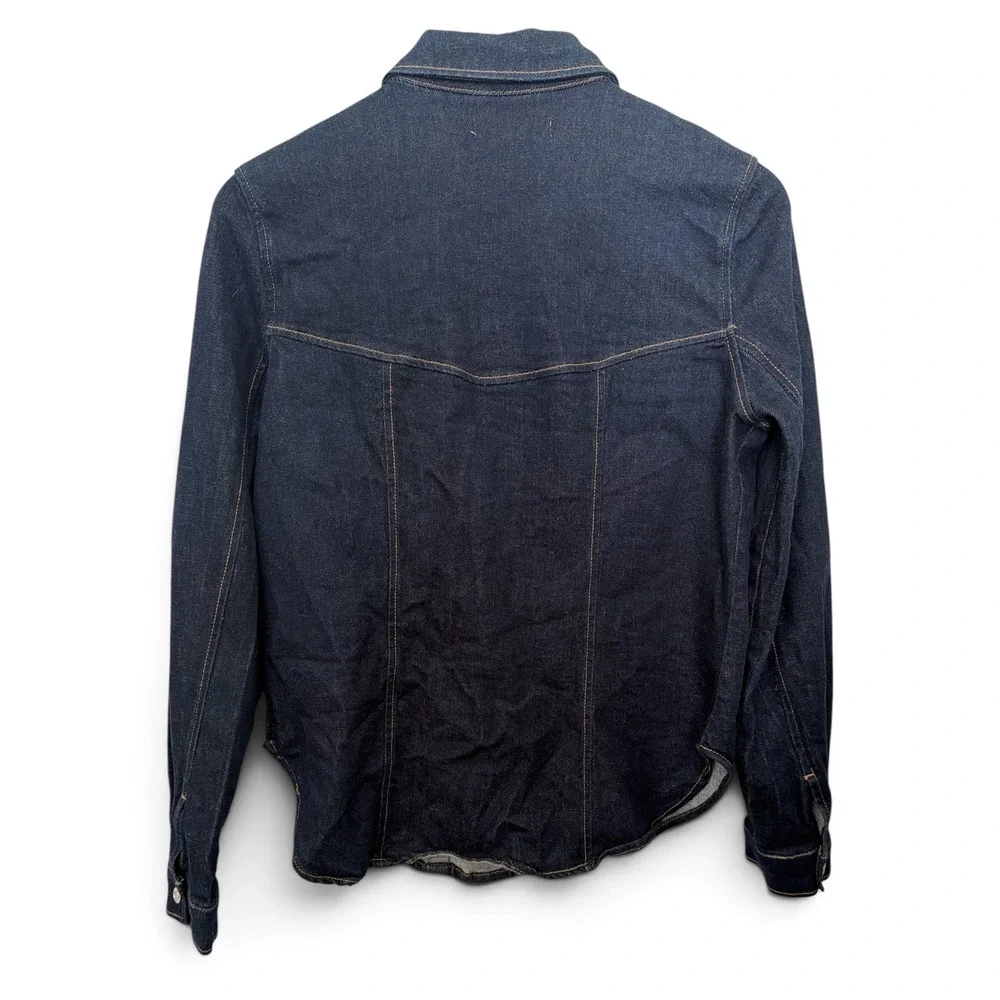Mango MNG Denim Dark Wash Button Up Shirt Jacket Dark Blue Women Size L